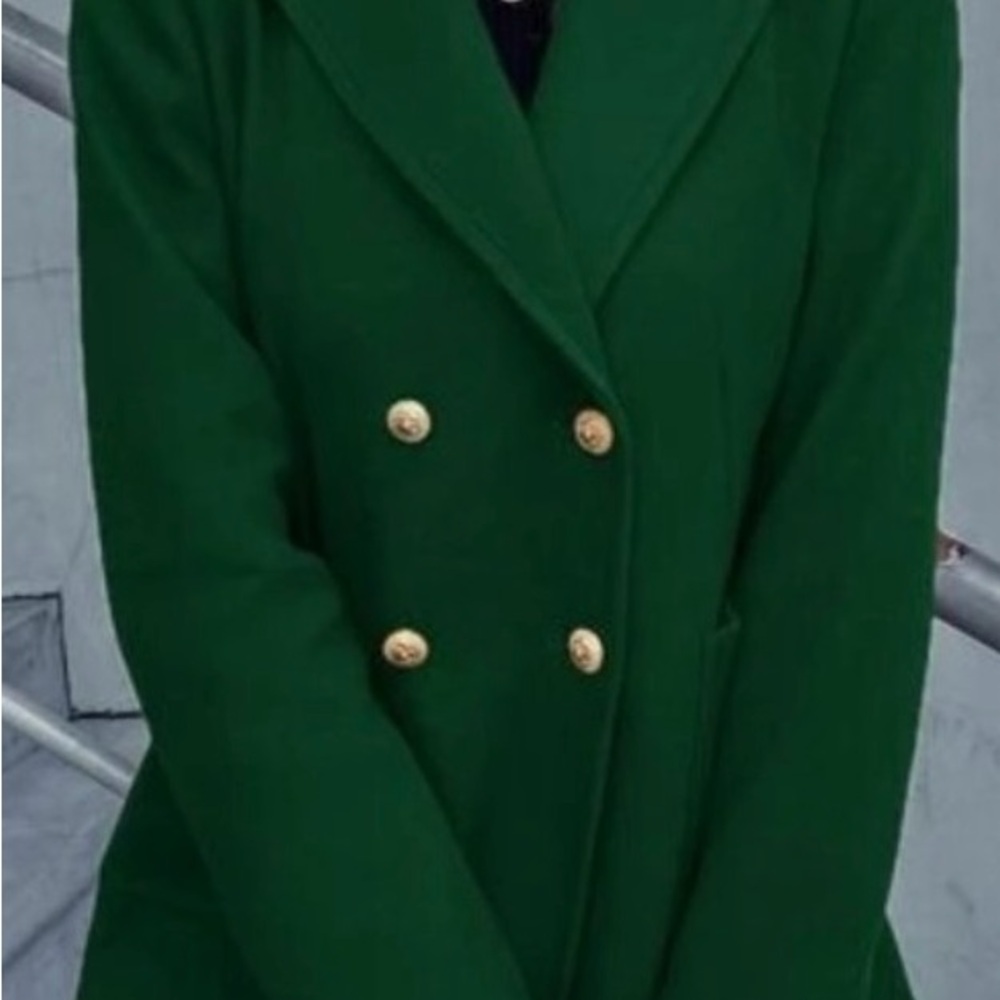 GREEN Double Breasted Lapel Collar Button Up pocketed Overcoat